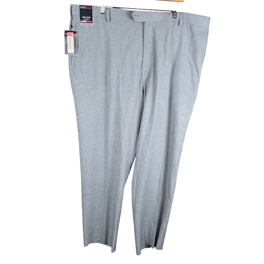 Roundtree & Yorke TravelSmart Big Man Grey Flat Front Dress Pants 44x34 NEW